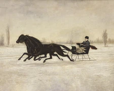 Vintage Horse-Drawn Sleigh Painting Giclee Print on Fine Art Paper