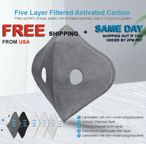 NEW style Cycling Face Mask With Active Carbon Filter Breathing Valves Reusable - Image 2 of 4