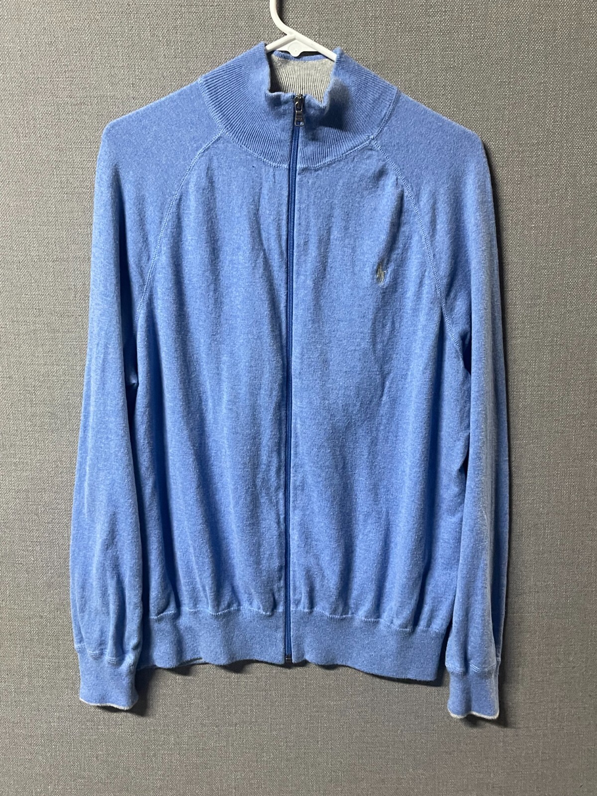 Felpa polo uomo Ralph Lauren grande blu cerniera intera pony bianco