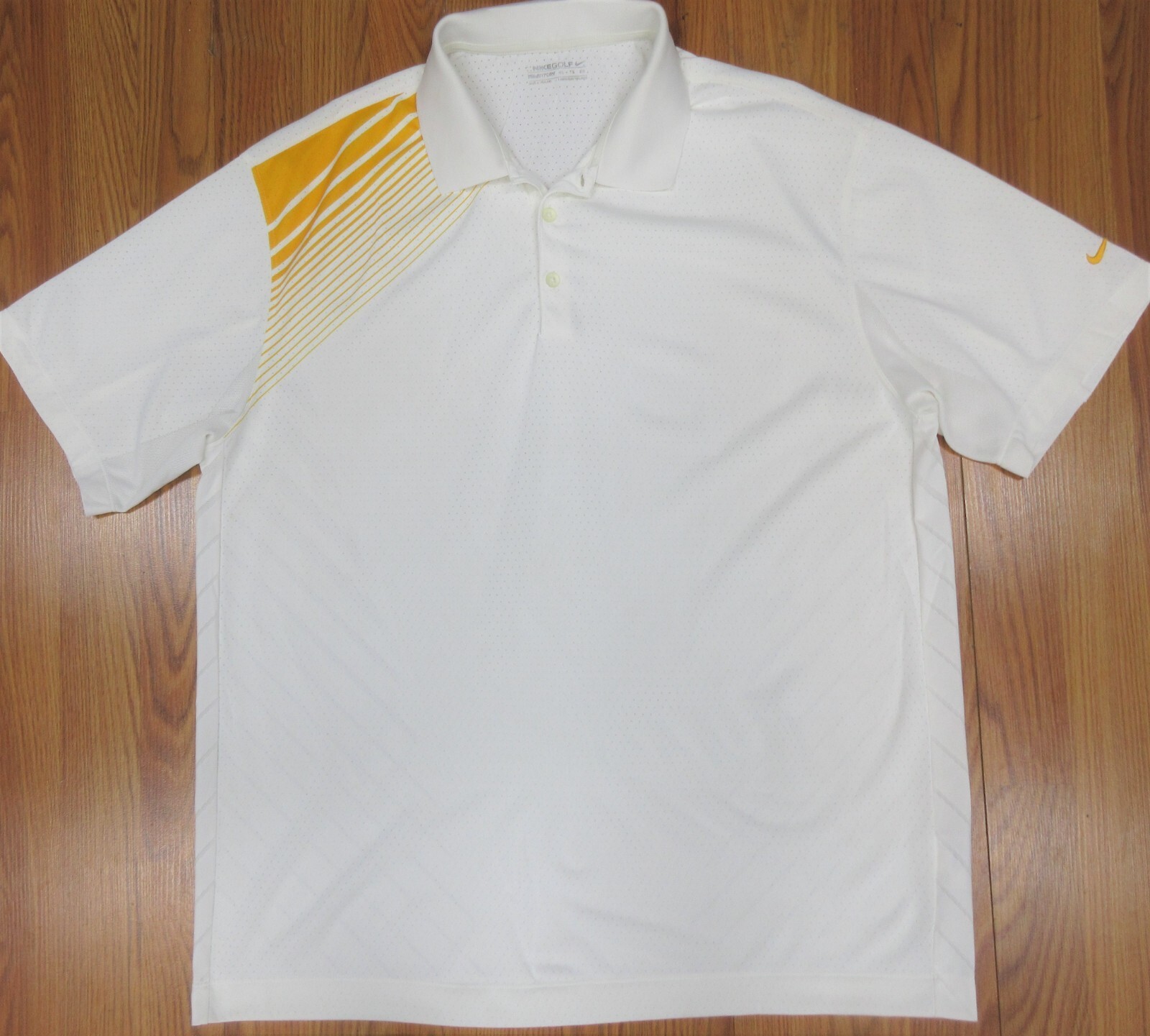 OFF WHITE X NIKE POLO NIKE GOLF FITDRY POLIESTERE BIANCO SPORCO E GIALLO SCURO X LARGE XL