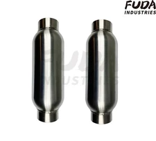 A pair of 2.5" Inlet / Outlet Exhaust Muffler 12" Length Resonator SS