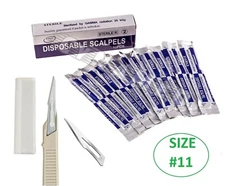 Disposable Scalpel Blades No.11 With Plastic Handle ( Box of 10 ) Sterile