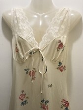 Vintage Val Mode Cream Floral Liquid Nylon Sleeveless Long Nightgown Size M MINT