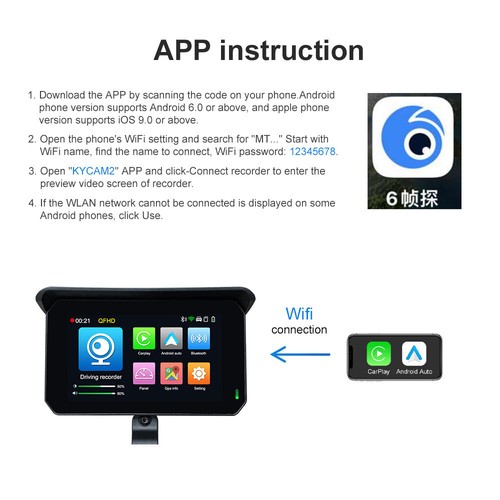 Wireless Carplay Android Auto Motorcycle GPS Navigator DVR Recorder ...