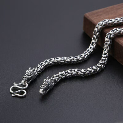 Pure S925 Sterling Silver Chain Men 6mm Dragon Scale Link Necklace 18-26inch