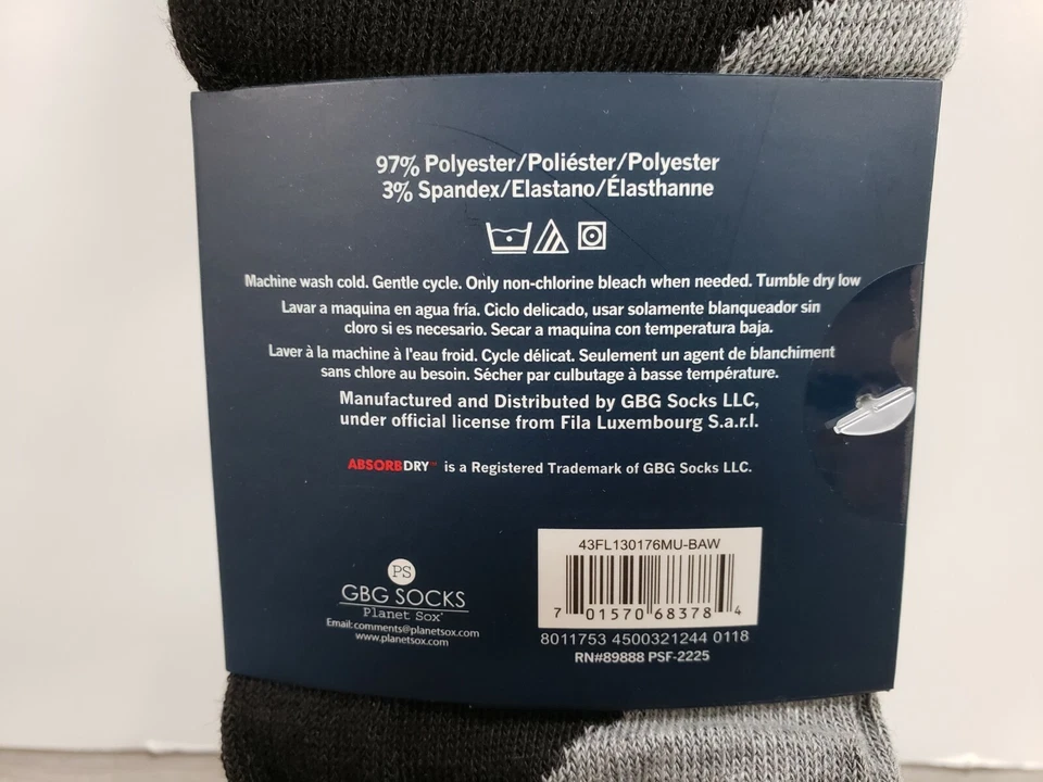 Men's FILA Socks ABSORB DRY BLACK & WHITE LOW CUT 10 PACK SZ 6-12 POLY/SPANDEX - Image 4 of 4