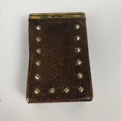 Vintage Princess Gardner Art Deco Style Studded Brown Leather Cigarette Case 