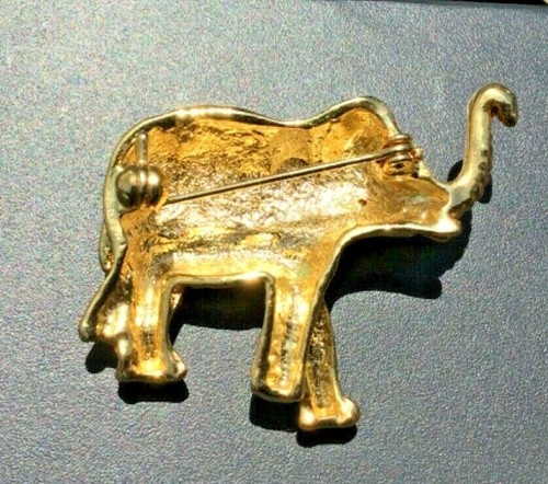 JEWELRY ELEPHANT BROOCH TRUNK UP FOR GOOD LUCK SPARKLING WHITE STONES - Picture 10 of 11