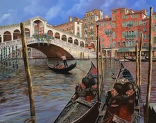 ceramic tile mural backsplash. Medallion. rialto bridge in Venice Italy Gondola