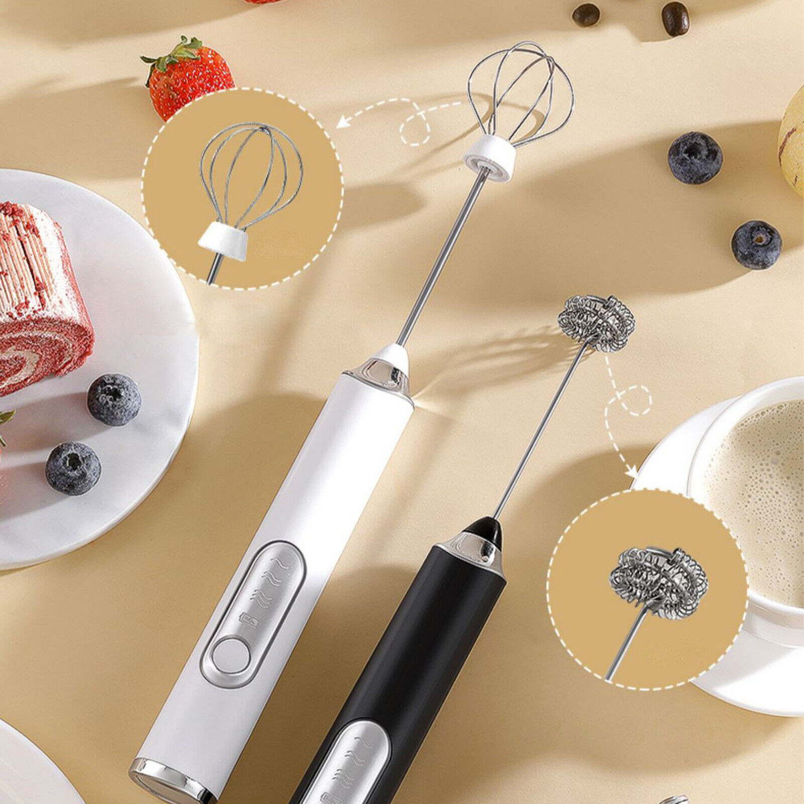 2 in 1 Electric Milk Frother Drink Foamer Whisk Mixer Stirrer Coffee Egg Beater