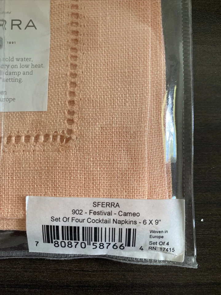 Sferra Festival 902 Linen Cocktail Napkins Set of 4 6x9" Color Cameo NIP - Image 3 of 4