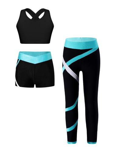 Kids Girls Sportswear Criss Cross Shirt Sets Contemporary Contrast Color Gym - Picture 8 of 26