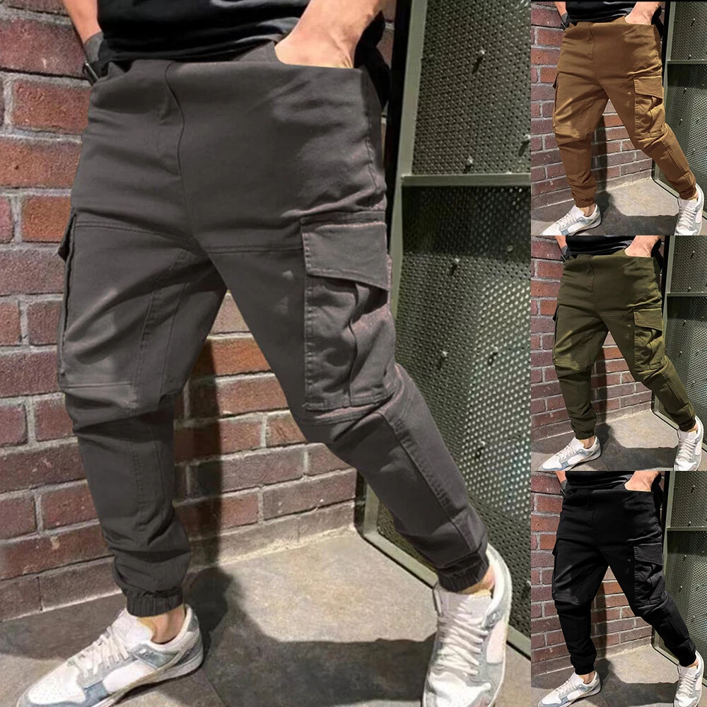 Men's Cargo Combat Joggers Pants Casual Loose Sweatpants Sports Workout  Trousers