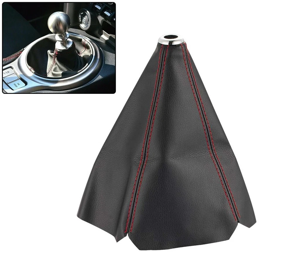 EE. UU. Cubierta de Bota de Cambio de Marchas Universal Cuero PVC Perilla de Cambio de Marchas Costura Roja Foto 3 de 4