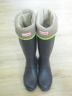 Hunter 36-38 Fleece Stiefelsocken Tall beige mit Strickstulpe für