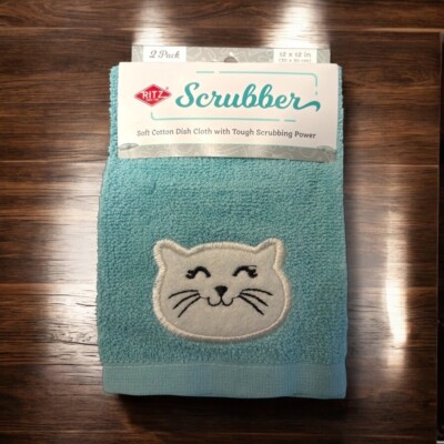 Ritz Brand Scrubber 2 Pack Dishcloth Cat Face Farmhouse Kitchen Decor New