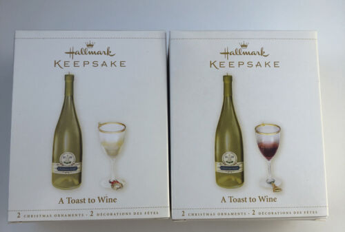 2006 Hallmark Keepsake A Toast to Wine Set of Christmas Ornaments, Red White Set - Picture 1 of 6