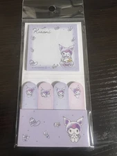 Sanrio Kuromi Memo Pad & 4 Sticky Notes Set Stationary Kawaii Japan New F/S