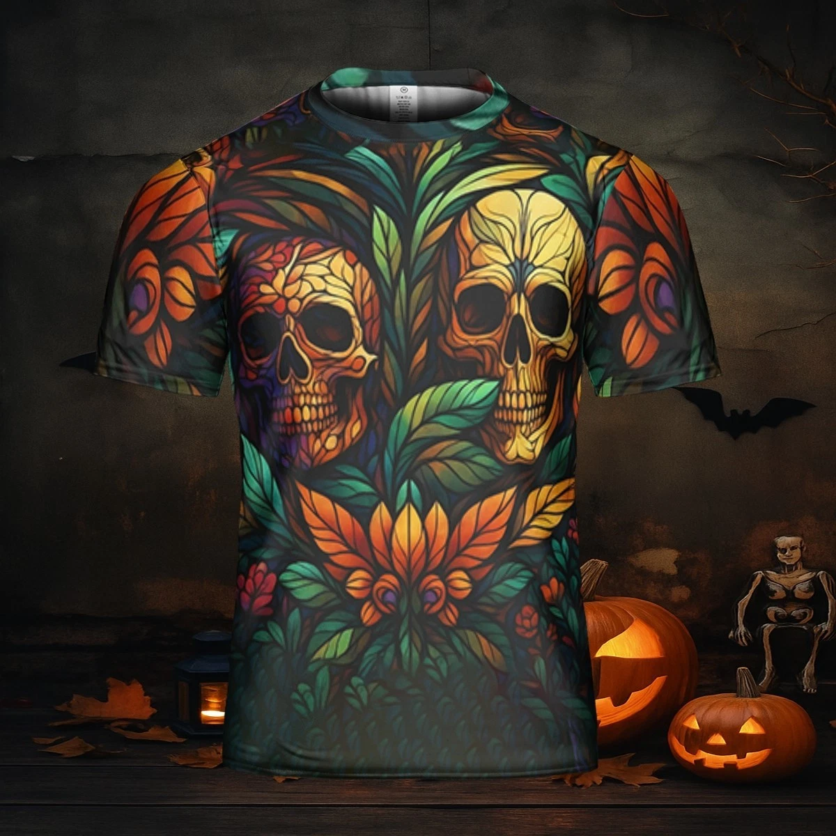 Colorful Day Of The Dead Halloween shirt, Floral Skull All-Over Print Tshirt