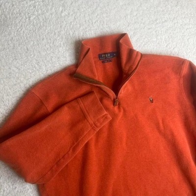 Polo Ralph Lauren men's orange estate rib quarter zip sweater pullover cotton xl