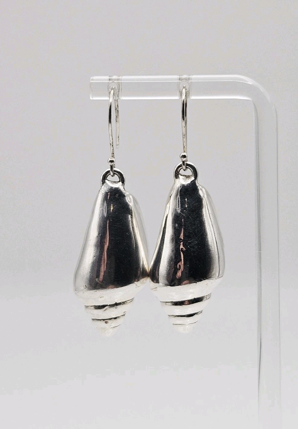 Sterling Silver Vintage Shell Dangle Earrings 2" - image 1