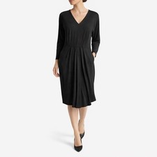 Talbots Little Black Dress Size 12 Pleated Front V-Neck Dolman Sleeve Career