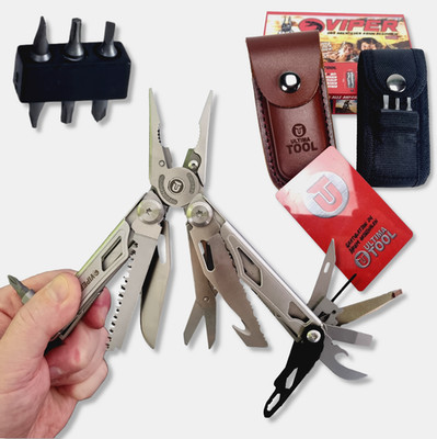 Multitool wie Leatherman Wave: Ultima-Tool Viper² + Bit Set + 2 Stück Holster