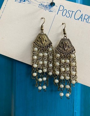 Ava Capri Earrings Ivory Crystal Chandelier Boho Boutique Jewelry