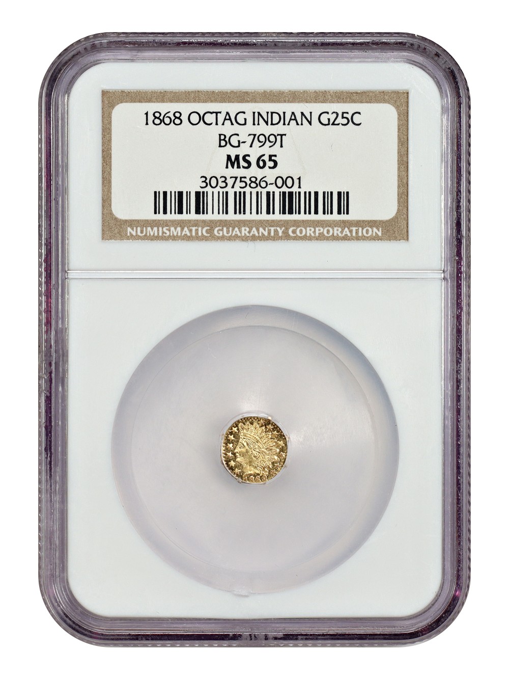 Cal Fractional: 1868 25C NGC MS65 (BG-799T) - California Fractional Gold