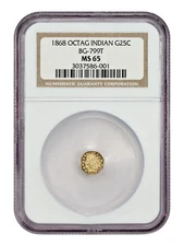 Cal Fractional: 1868 25C NGC MS65 (BG-799T) - California Fractional Gold