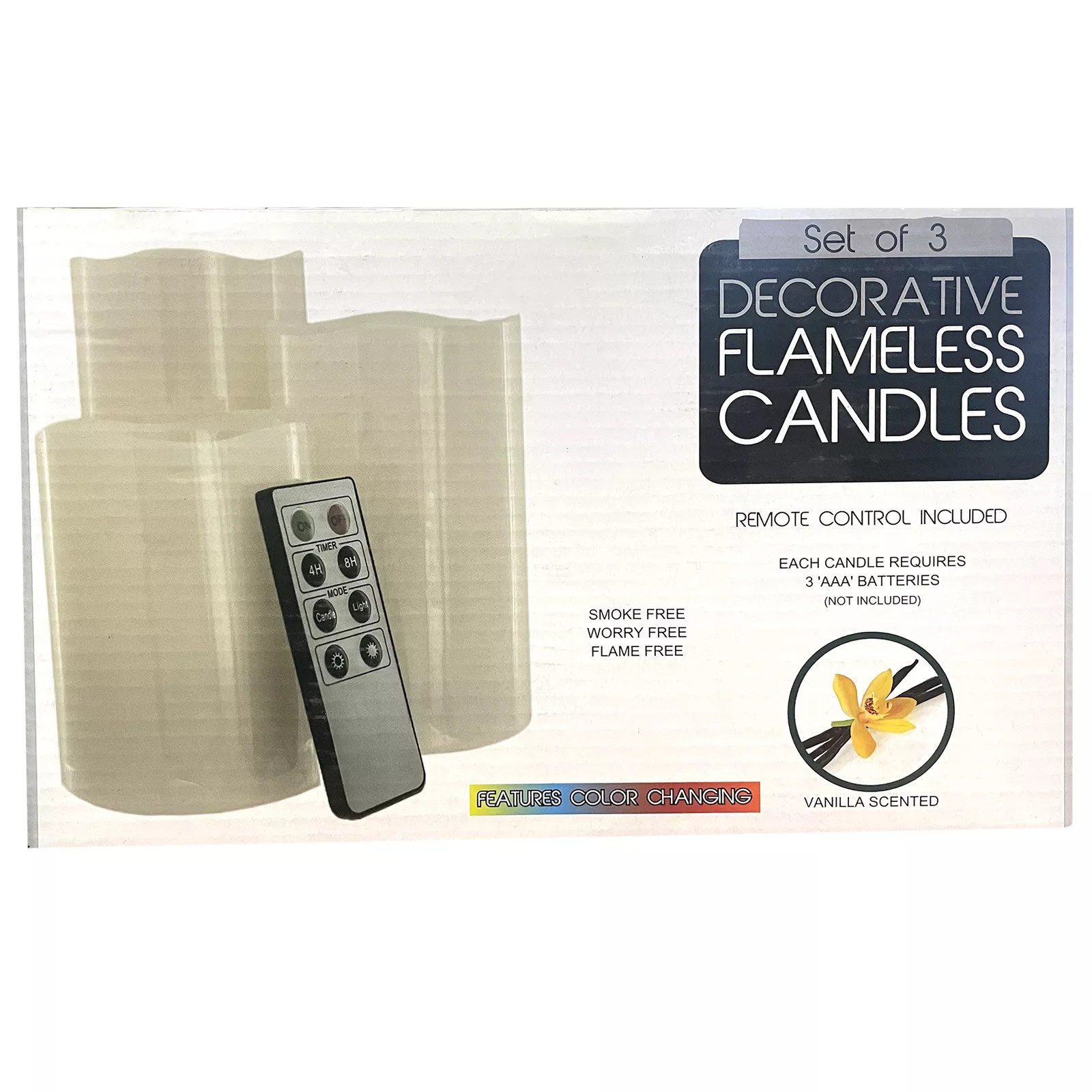 Беспламенные свечи с ароматом ванили, меняющие цвет, Набор из 3 свечей с дистанционным управлением