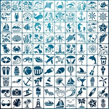 100 Pcs Small Ocean Stencils For Painting On Wood 3x3 In Reusable Templates
