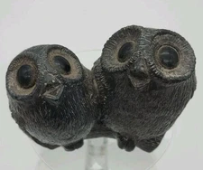 Vintage 1970s A Wolf Original Inuit Style Sculpture  Mother Owl & Baby Owlet