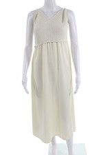 Zara Women Beige Maxi Slip Dress V-Neck Sleeveless Drawstring Size L