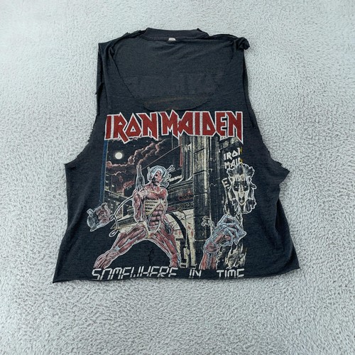 TRASHED Vtg 80s Iron Maiden CUTOFF T-Shirt CROPPED M Somewhere In Time 1987 - Picture 1 of 10