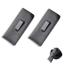 2 Packs Glasses Case with Clip Soft Black Leather Eyeglass Pouch with Plastic