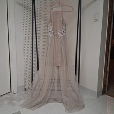 Social Couture Bridesmaid Gown 5/6 Nude Champagne Floral Tulle Prom Formal Dress