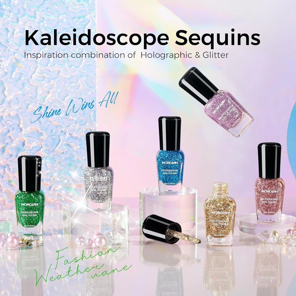 Juego de esmalte de uñas brillante: esmalte de uñas holográfico de confeti de 6 colores para hágalo usted mismo Enthu Foto 2 de 4