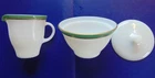 Vintage PYREX Milk Glass Turquoise Gold Band Cream and Sugar Dish Set (