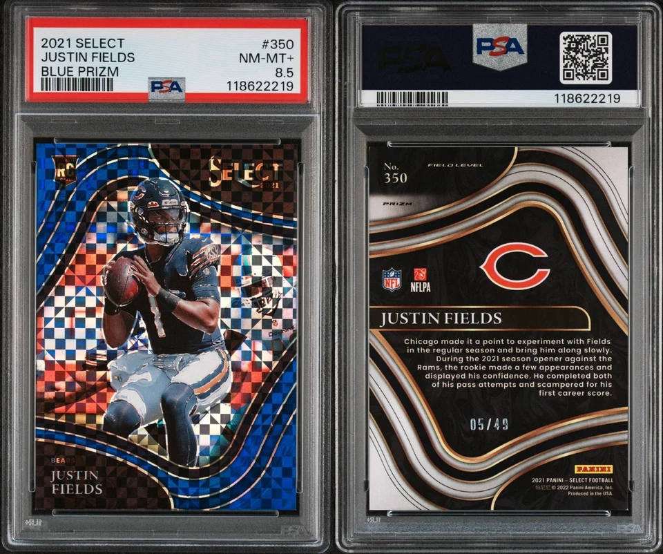 JUSTIN FIELDS RC /49 *PSA 8.5* - 2021 Panini Select Field Level #350 Blue Prizm - Image 3 of 3