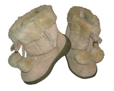 Toddler Girl Faux Suede Fur Trim Boots Size 3 Tan Pom Poms Winter Booties EUC  