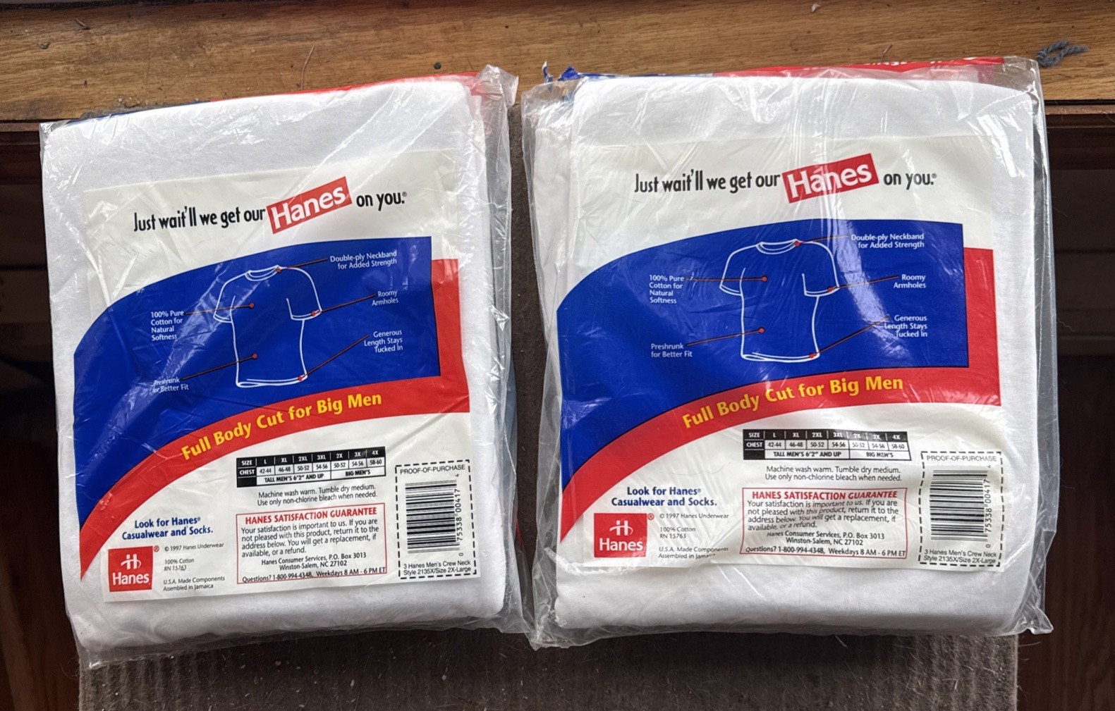 Vintage 1997 Hanes Undershirt Crew Neck Size 2X White Men's 3 Pack New Big&tall image 4