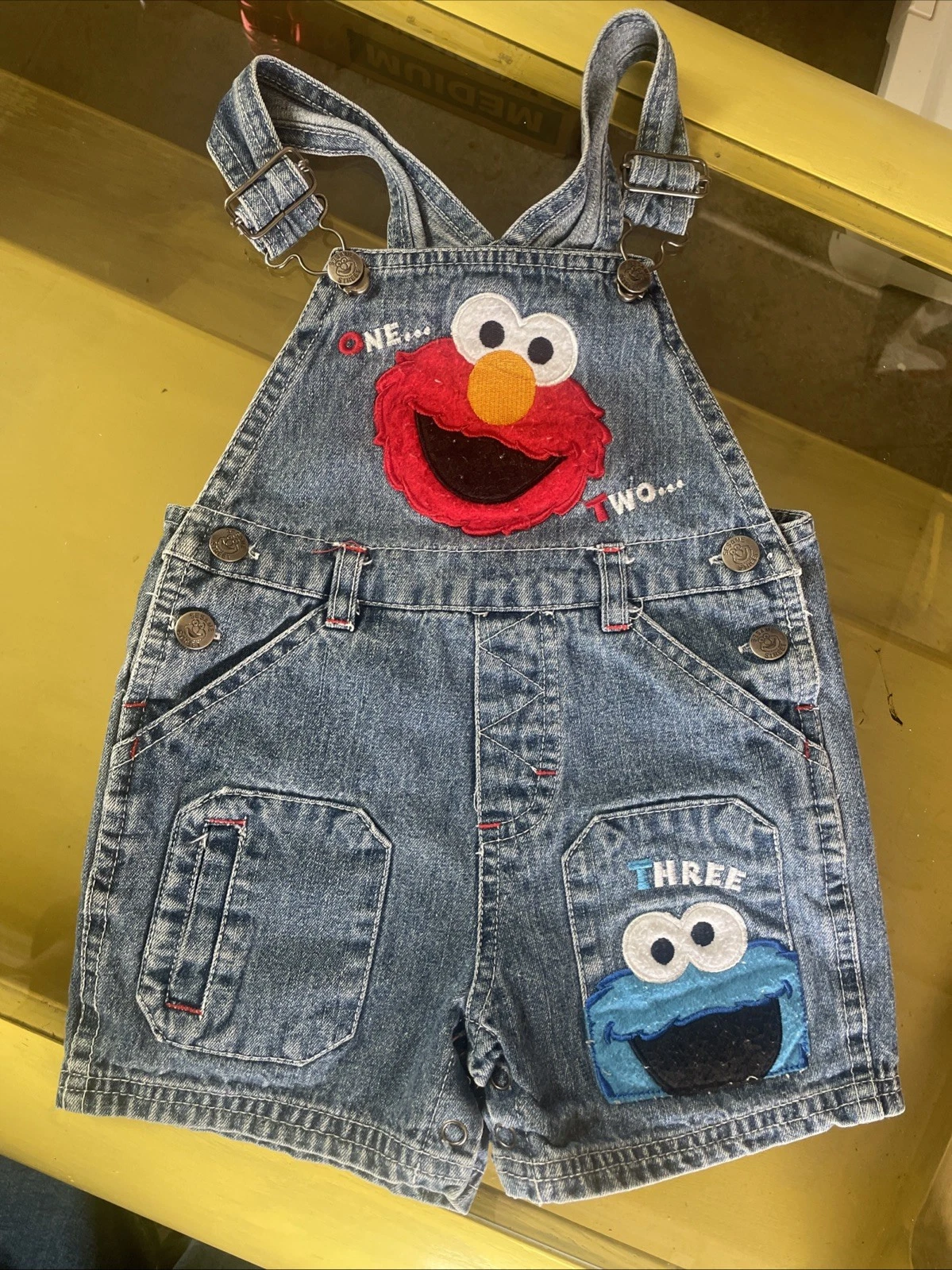 Vintage 90s Y2K Sesame Street Elmo Baby Denim Overalls Embroidered 18 Months