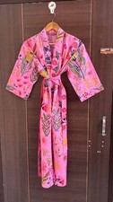 Indian Pink Floral Print Cotton Robes Beach Kimono Dress Robe Kimono Maxi Gown