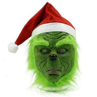 The Grinch Full Head Latex Mask Xmas Hat Monster Adult Costume Christmas Cosplay