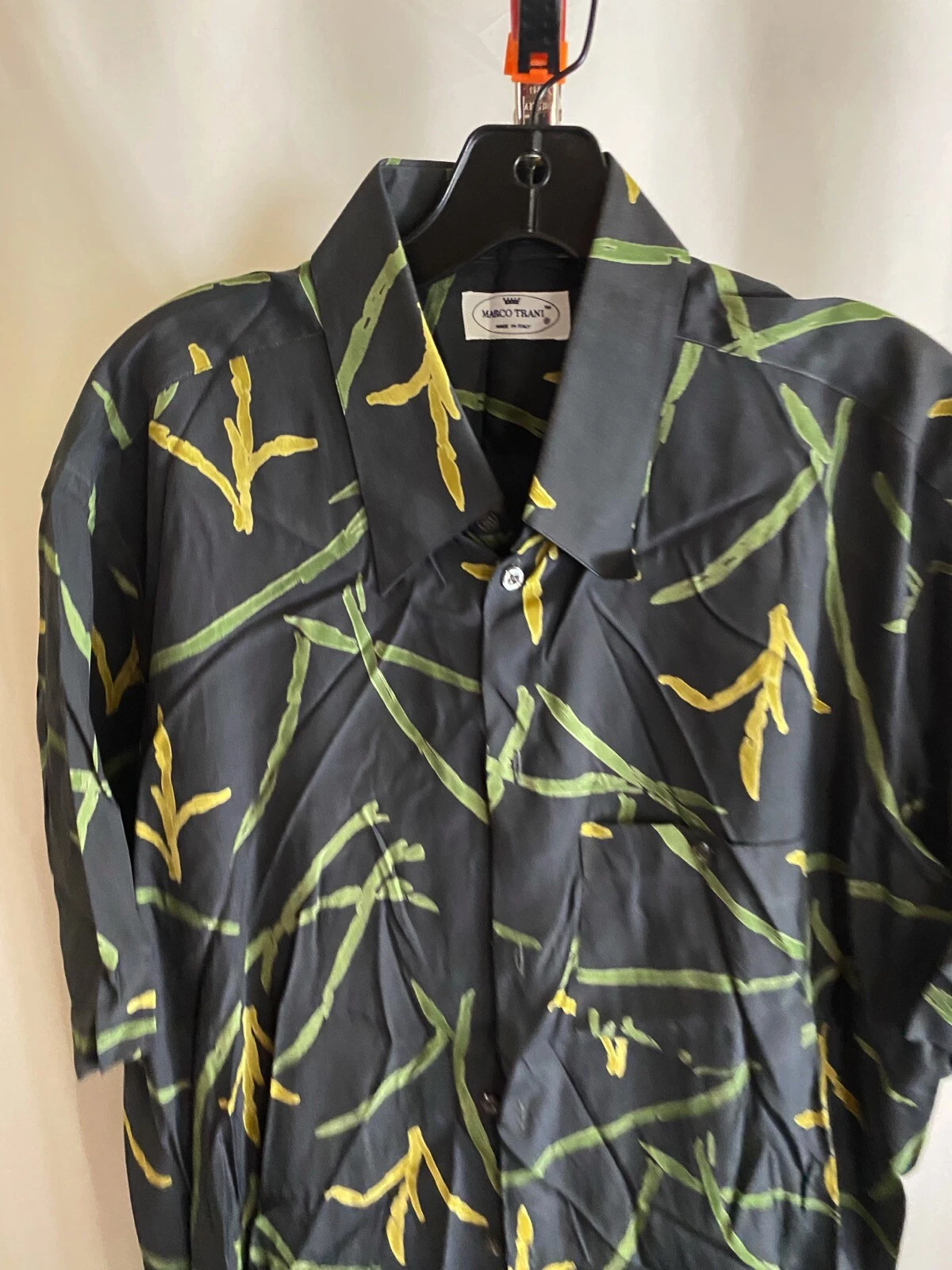 Marco Trani Made Italy Floral Rayon SHORT SLEEVE BUTTON UP SHIRT large L