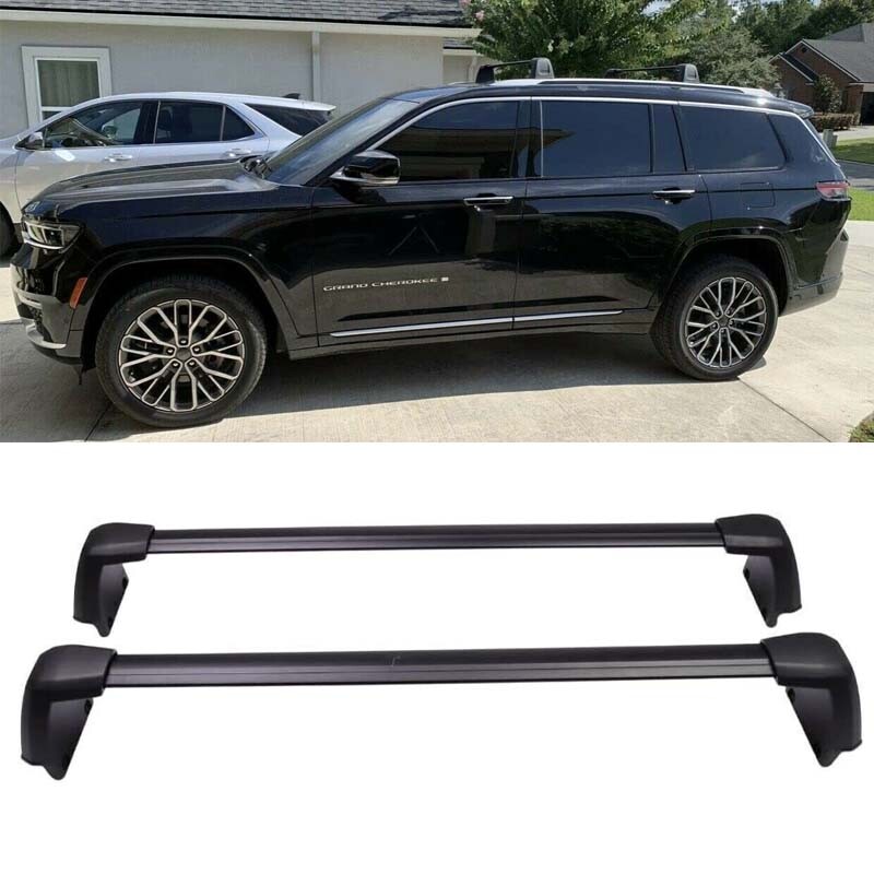 2022 Aluminum Black Fits for Jeep Grand Cherokee Cross Bar Cargo Rack Rails 2PCS