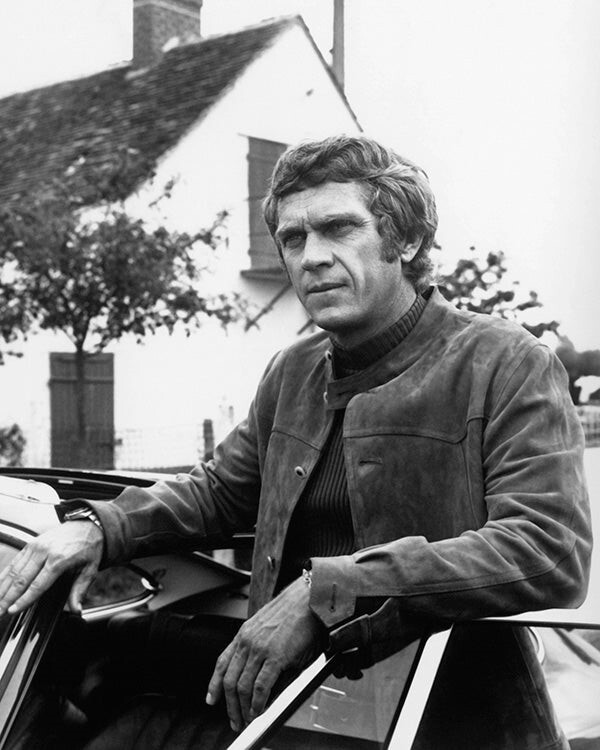 Steve McQueen Le Mans era suede jacket sports car 8x10 photo