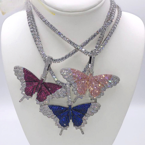 5AAA+ CZ Hip Hop Ice Out Butterfly Bling Pendant Necklace 14k Real Gold Plated - Picture 4 of 16