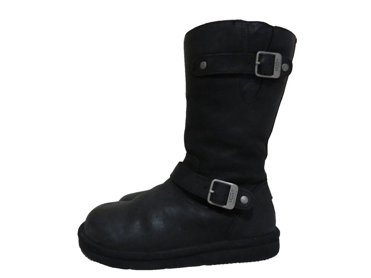 UGG ケンジントン 5678 本革 エンジニアブーツ 黒 24cm 美品 UGG® AUSTRALIA KENSINGTON 5678 BLACK LEATHER PULL ON BOOTS UK 6.5